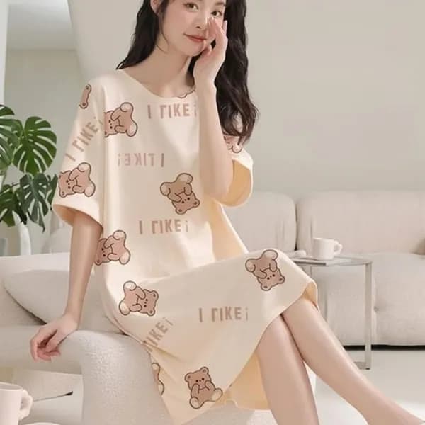 여름 반팔 브라캡 내장 잠옷 원피스 DS-5148 레터링 FREE