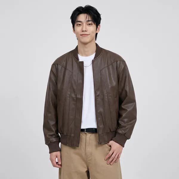 남성 비건 레더 블루종 자켓 브라운 100 37,900원