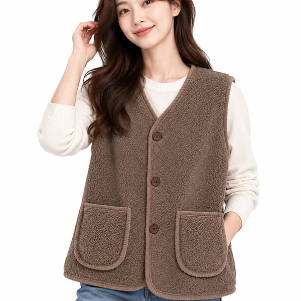 여성 양털 뽀글이 후리스 조끼 브라운 Free plus