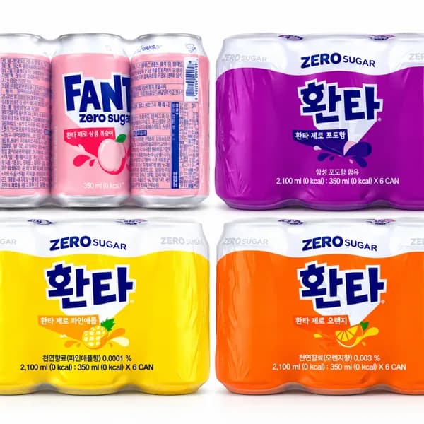 환타 제로 오렌지+파인+포도+피치 350ml 24개 16,700원