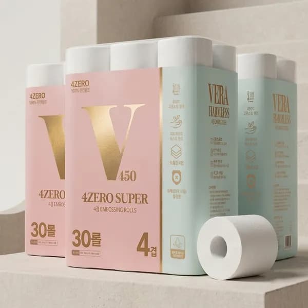 베라 4ZERO 무해력 4겹 엠보싱 두루마리 화장지 30롤 25m 1팩