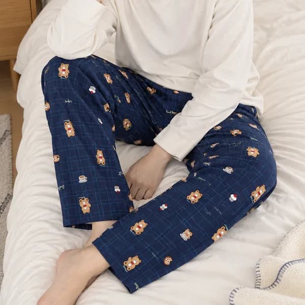 남성 피치기모 수면잠옷 바지 체크퍼피