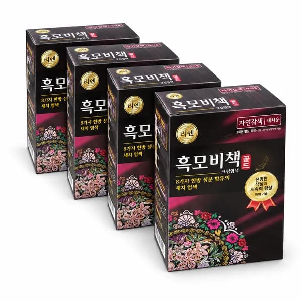리엔 흑모비책 골드 새치 염색약 자연갈색 크림 90g 4개