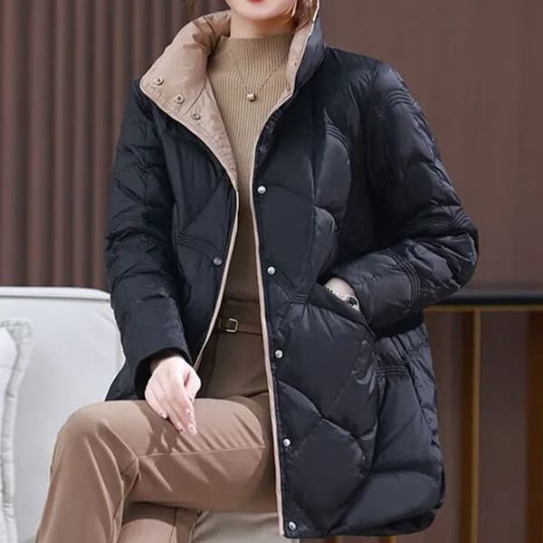 배색 오리털 코트 크림 L