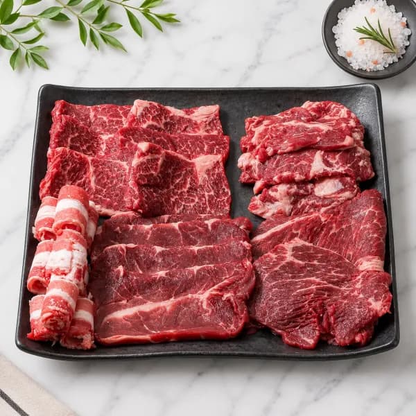 어반동수산 푸짐 소고기 한판 등심 300g + 살치살 200g + 갈비살 200g + 우삼겹 300g (1kg)