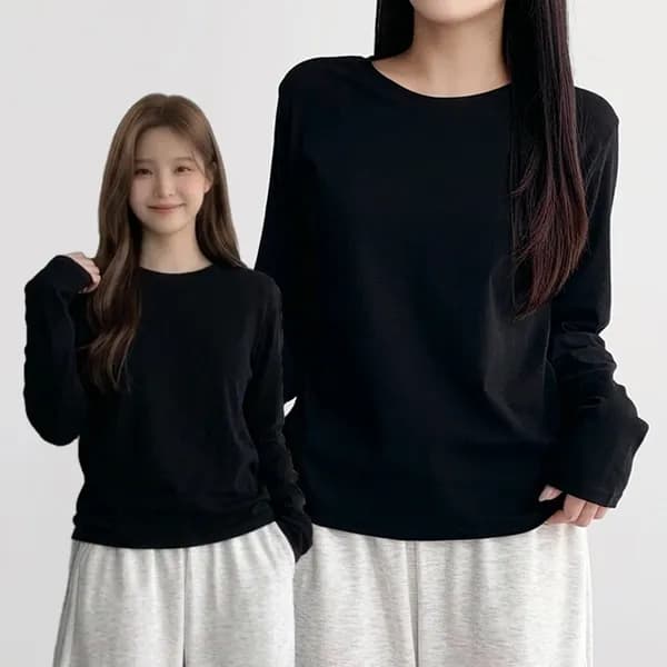 허블리 베이직 라운드넥 긴팔티셔츠 S 블랙 2개