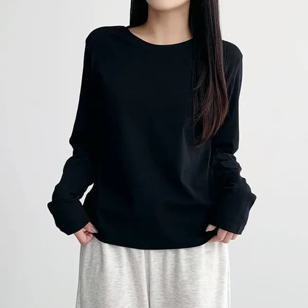 허블리 베이직 라운드넥 긴팔티셔츠 M 블랙