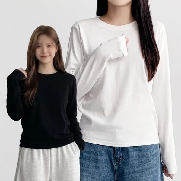 허블리 베이직 라운드넥 긴팔티셔츠 L 화이트·블랙 2개