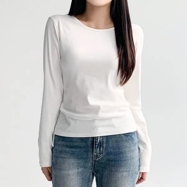 허블리 슬림 라운드넥 긴팔티셔츠 S 화이트