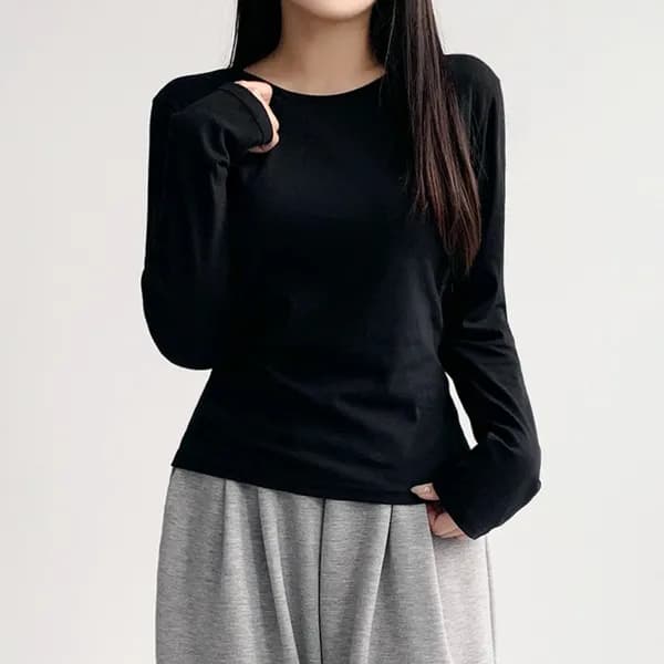 허블리 슬림 라운드넥 긴팔티셔츠 S 블랙 1개