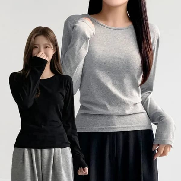 허블리 슬림 라운드넥 긴팔티셔츠 M 그레이 블랙 2개