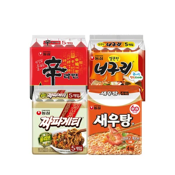 농심 라면 묶음 신라면 5개 + 너구리 5개 + 짜파게티 5개 + 새우탕면 4개 1박스