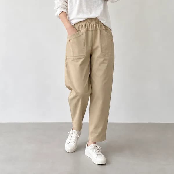룩스 레드스티치 포켓 여성 밴딩 면스판 배기팬츠 블랙 Free 1개