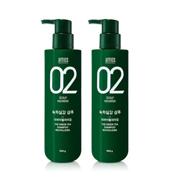 아모스 녹차실감 샴푸 리바이탈라이징 500g 지성 2개