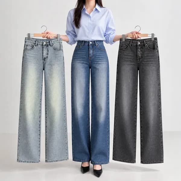 탄탄핏 세미 와이드 데님 팬츠 라이트블루 롱 2XL 1장