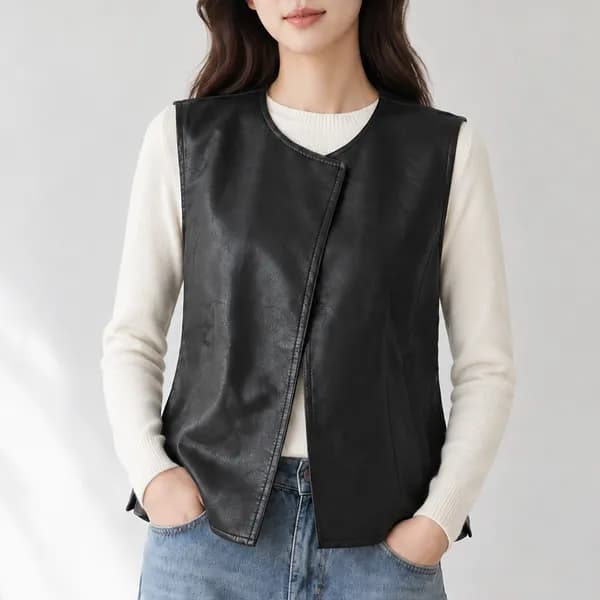 사선 가죽 조끼 블랙 M 1장