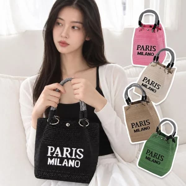 체크 니트 로프 손가방 핑크 16x21cm 1개 10,900원