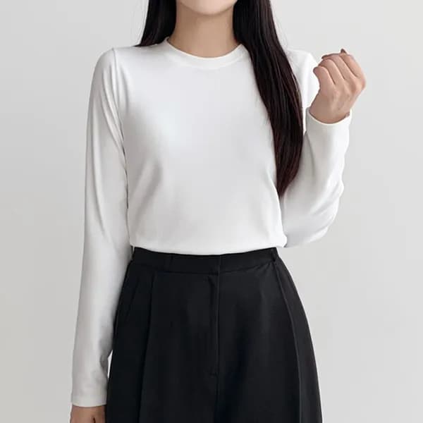 허블리 여성 기모 무지 라운드 긴팔 티셔츠 화이트 S/M 8,800원