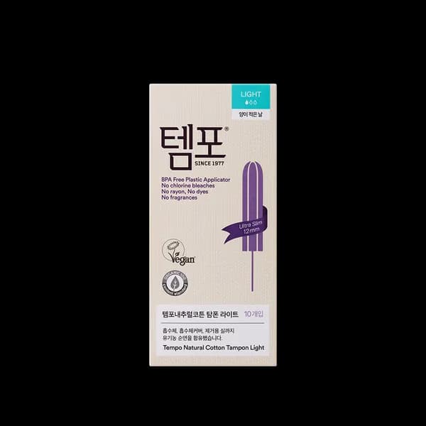 동아제약 템포 유기농순면 내추럴코튼 탐폰 라이트 소형 10개 1팩