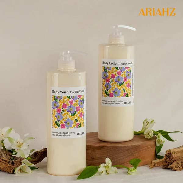 아리아즈 대용량 바디로션 + 약산성 퍼퓸 바디워시 트로피칼바닐라향 1000ml 1+1 총 2개