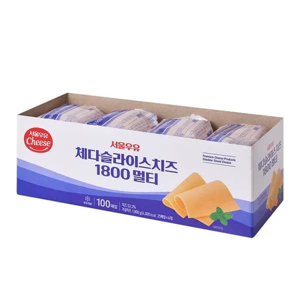 서울우유 체다슬라이스치즈 1800 멀티 18g 100매 1개