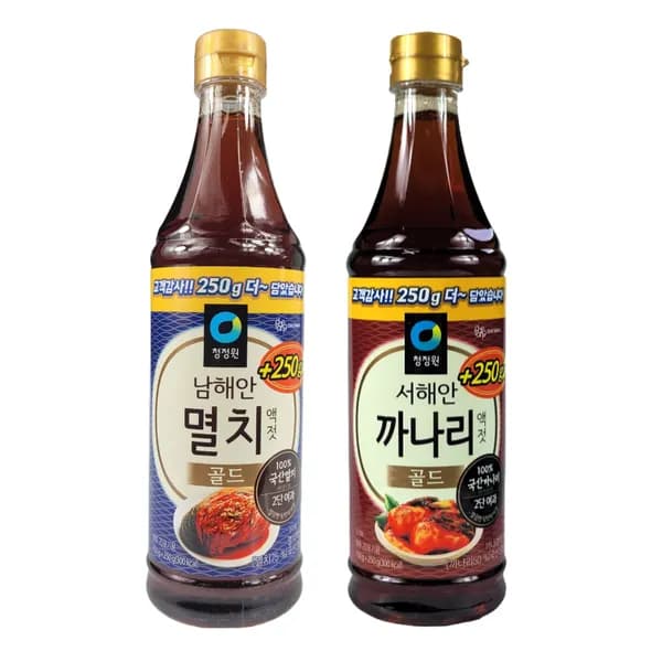 청정원 서해안 까나리액젓 골드 1kg + 남해안 멸치액젓 골드 1kg, 1세트