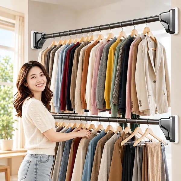 Desko 5세대 원터치 버튼형 무타공 길이조절 압축봉 그레이 150-220cm 1개