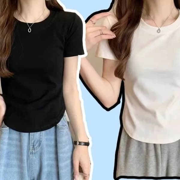 여성 U넥 슬림핏 베이직 이너 레이어드 반팔 티셔츠 블랙 L 1장 15,990원