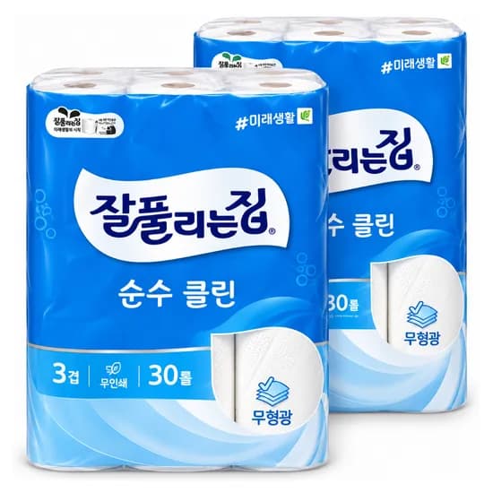 잘풀리는집 순수 클린 3겹 25m 30롤 2팩