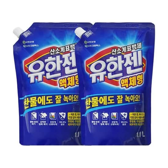 유한젠 액체형 산소표백제 리필 1.1L 2개