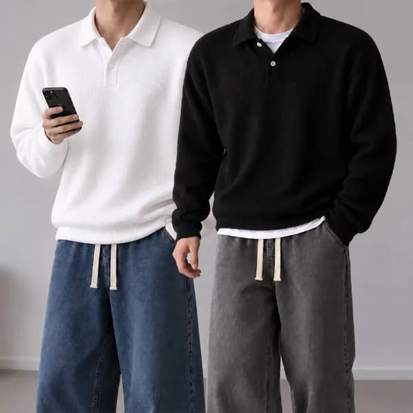 남성 데일리 오버핏 카라 니트 맨투맨 아이보리 M 1장
