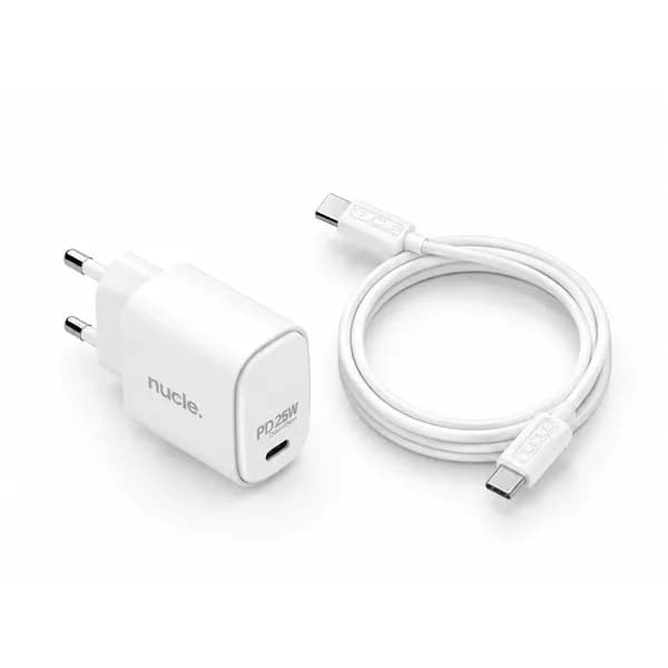 뉴클 PD 25W C타입 초고속 충전기 1포트 + C to C 100W 케이블 1m 화이트 1세트 12,900원