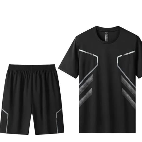 남성 빅사이즈 쿨링 라인 반팔 반바지 운동복 상하의 세트 블랙 5XL(110)