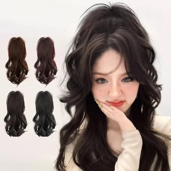 삐침 물결 웨이브 집게 가발 밝은갈색 1개