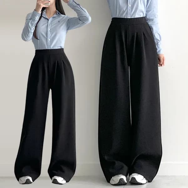 허블리 여성 기모 핀턱 스판 밴딩 와이드 슬랙스 블랙 롱 L/XL 1개
