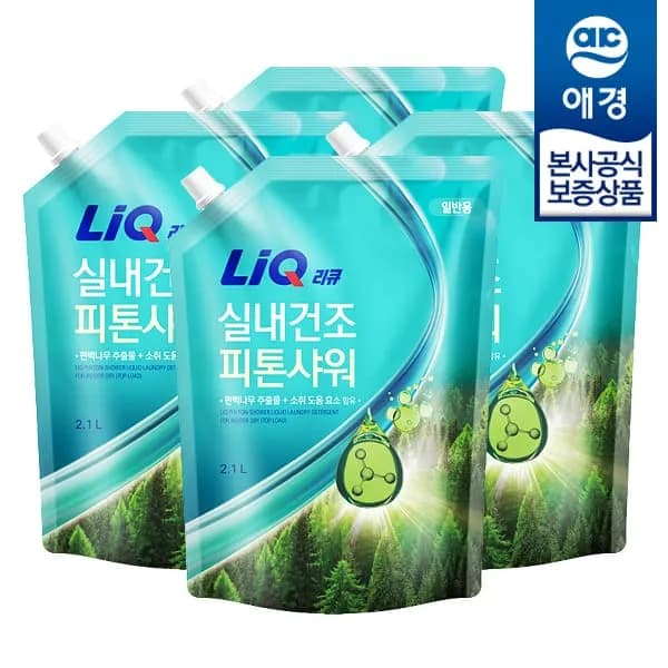 애경 리큐 실내건조 피톤샤워 액체세제 리필 드럼용 2.1L 4개