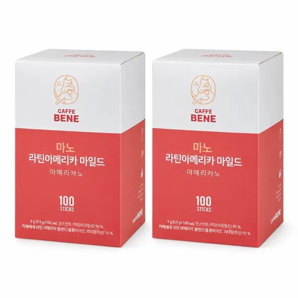 카페베네 마노 라틴아메리카 마일드 180g 100스틱 2개