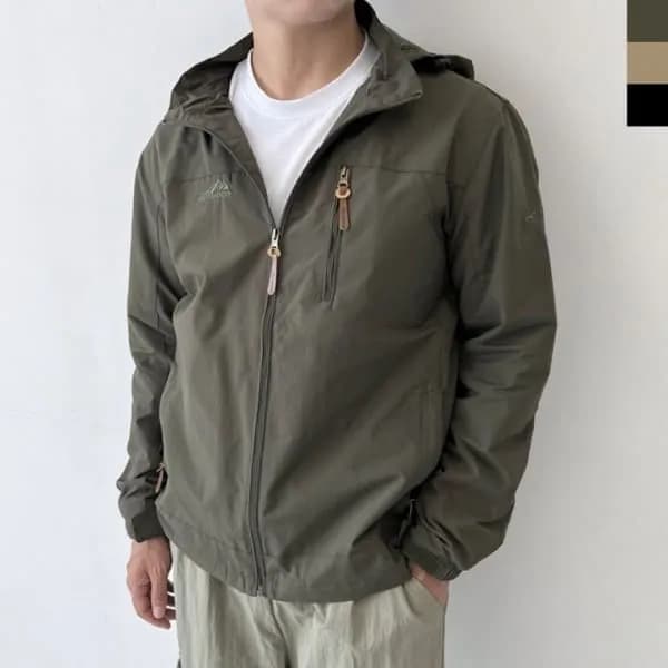 남성 아웃도어 바람막이 자켓 모자탈부착 카키 L(100)