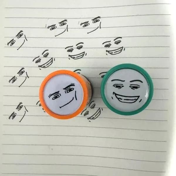 얼굴 표정 도장 스탬프 오렌지 잉크 1개