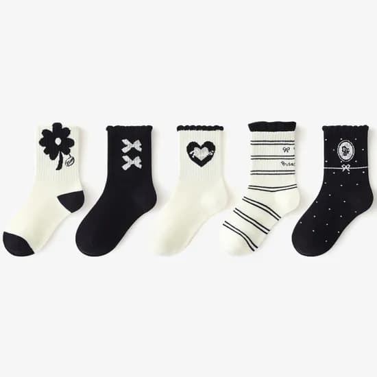 아이뿜 블랙리본 하트 주니어 양말, 혼합색상, XL(9-12세), 5종 세트