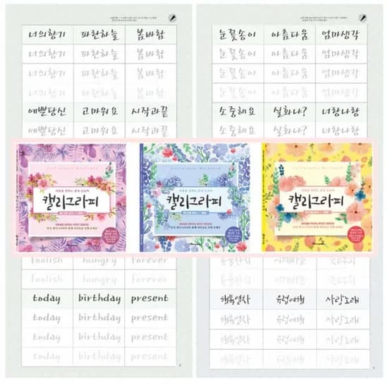 캘리그라피 연습장 한글 펜글씨 교본 연습책 글씨 연습, 기본, 48매, 1개