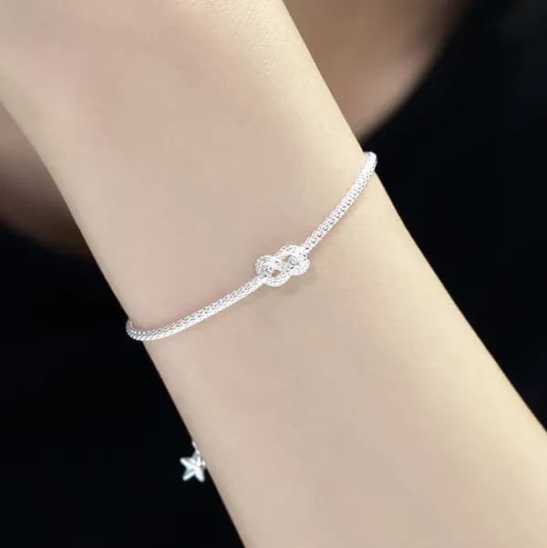실버925 매듭 체인 여성 팔찌, 실버, 18cm + 4cm, 1개