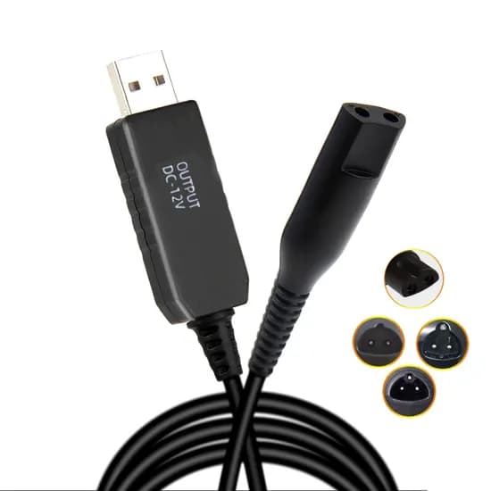 브라운 전기 면도기 충전기 케이블 USB 휴대용 충전 선 줄 어댑터, 블랙, 1개