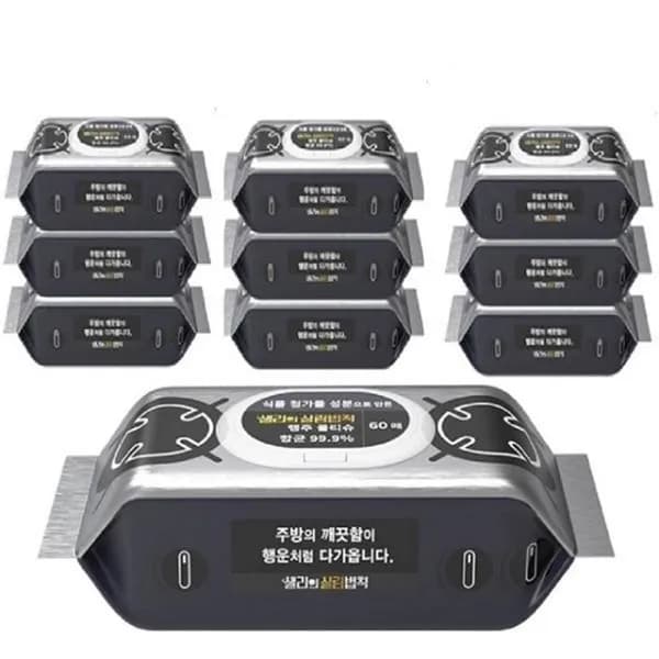샐리의살림법칙 고평량 항균 캡형 행주물티슈 75gsm 60매입 10팩