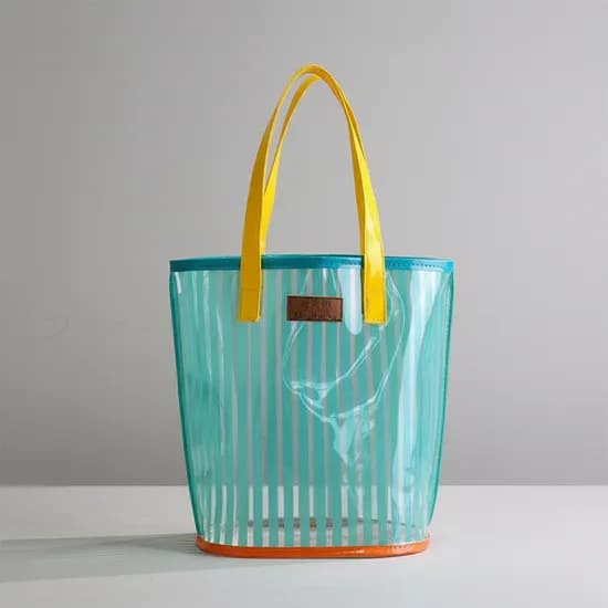 그리디 스트라이프 물빠짐 비치 PVC가방 민트 22x28cm 1개
