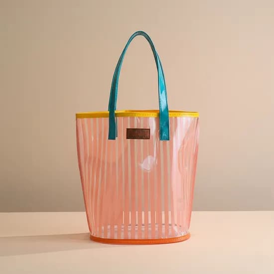 그리디 스트라이프 물빠짐 비치 PVC가방 핑크 22x28cm 1개