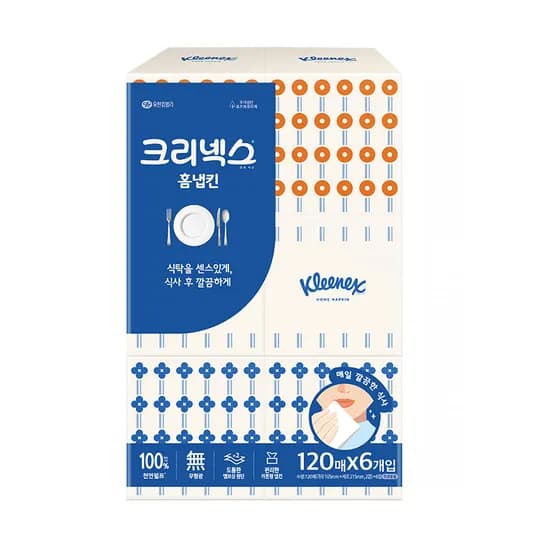 크리넥스 미용티슈 홈냅킨, 120매, 6개입, 1팩