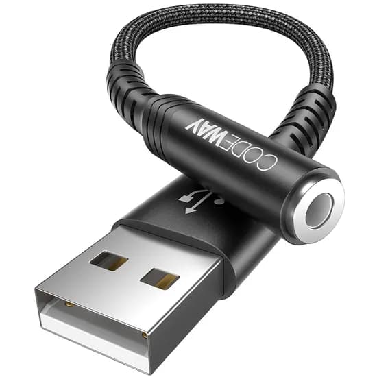 코드웨이 USB A to 3.5mm 4극 USB 외장형 사운드 카드, 0.28m, 블랙, 1개