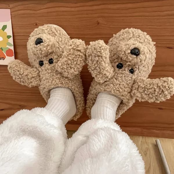 겨울 여성 털실내화 댕댕이 강아지 털실내화 브라운 100
