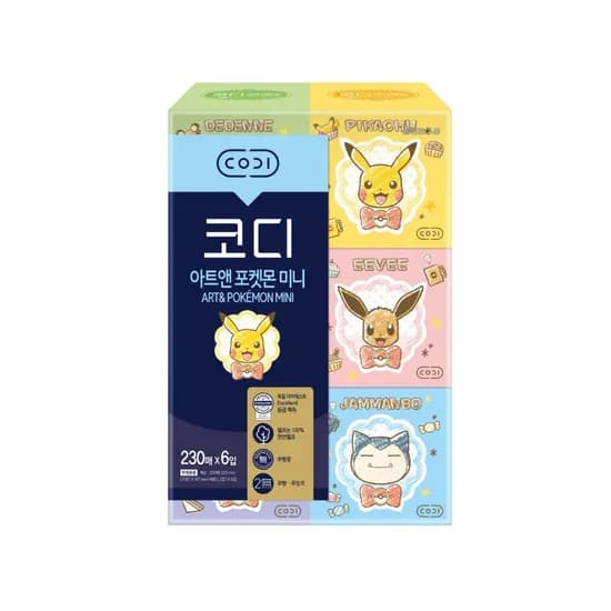코디 포켓몬 천연펄프 미니각티슈 2겹 랜덤발송 230매 6개